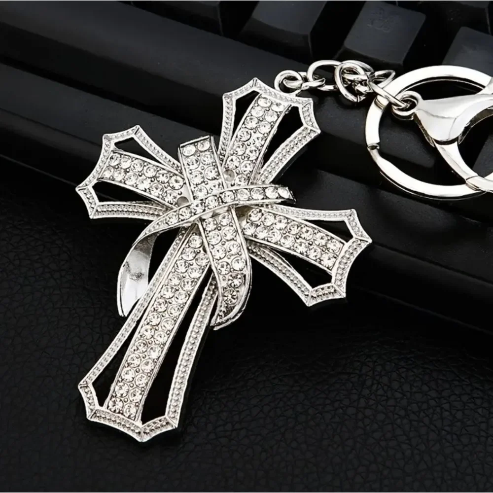 CHRISTIAN CROSS Sparkling Embellished Silver Tone Keychain